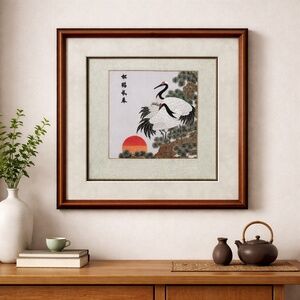 Chinese Silk Embroidery Cranes Longevity Art Framed